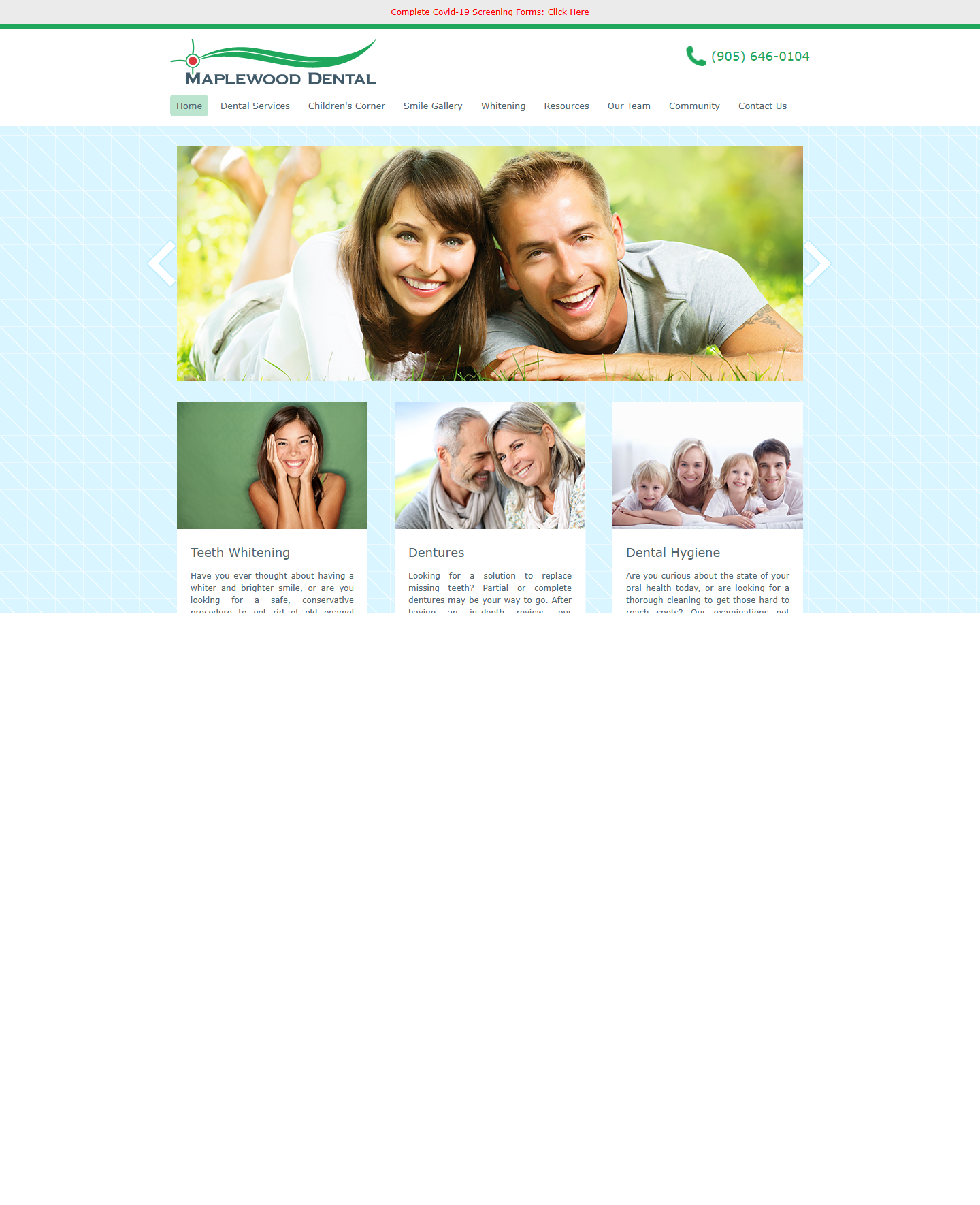 Maplewood Dental — old website desktop view
